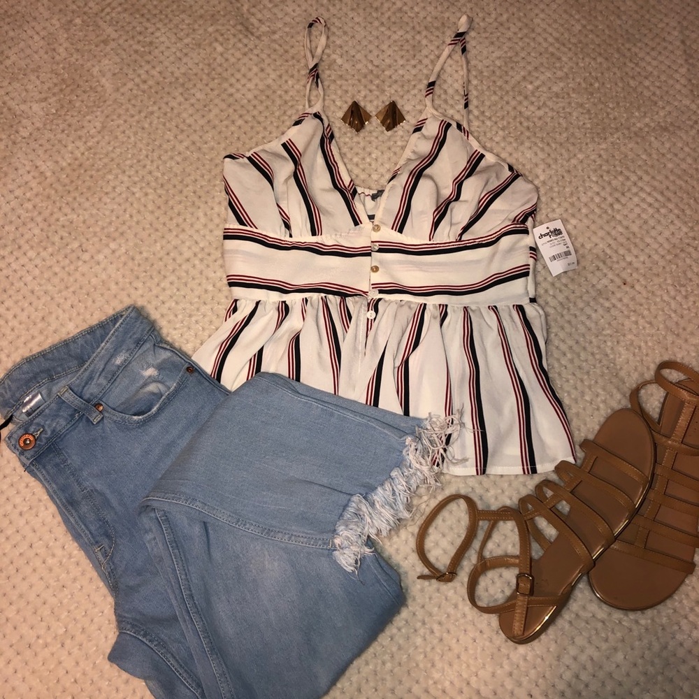 Charlotte Russe Striped Button-Up Babydoll Top
